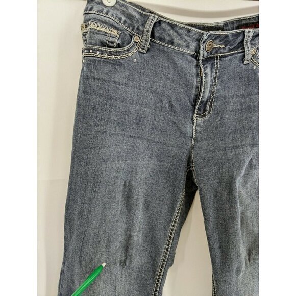 Earl Jeans Denim Embroidered Rhinestone Embellished Straight Leg Women's 14P - Picture 8 of 10